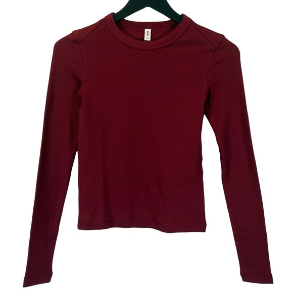 Kotn Size XS Red Ribbed Egyptian Cotton Blend Fitted Long Sleeve Tee - Picture 3 of 7